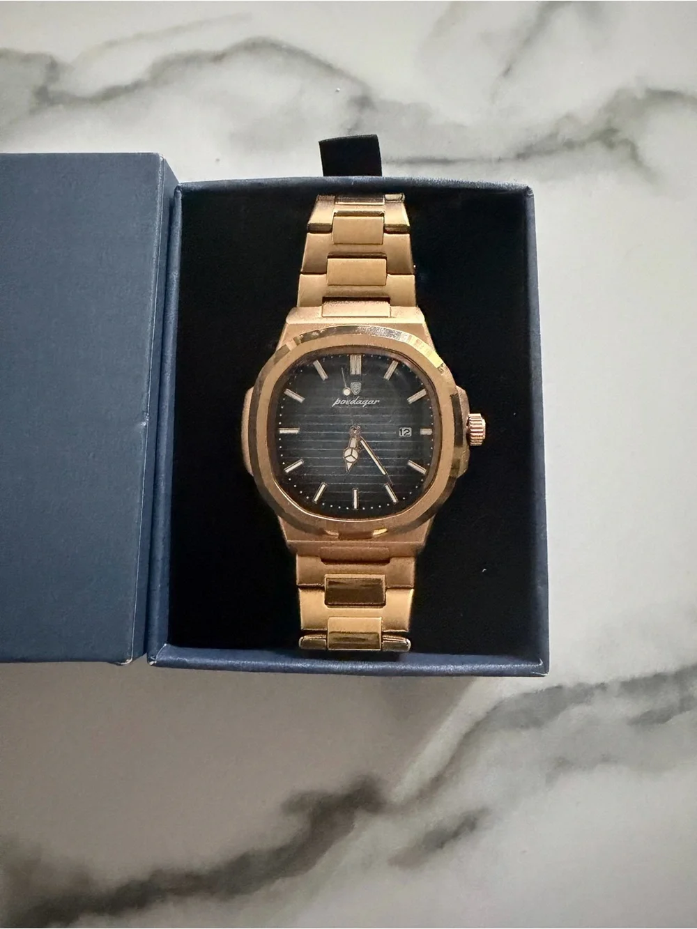 Gold Men's Bracelet Watch with Black Dial by (unbranded)